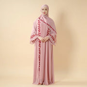 Elegant Crew Neck Long Sleeve Chiffon Abaya Dress with Matching Headscarf (AA230)